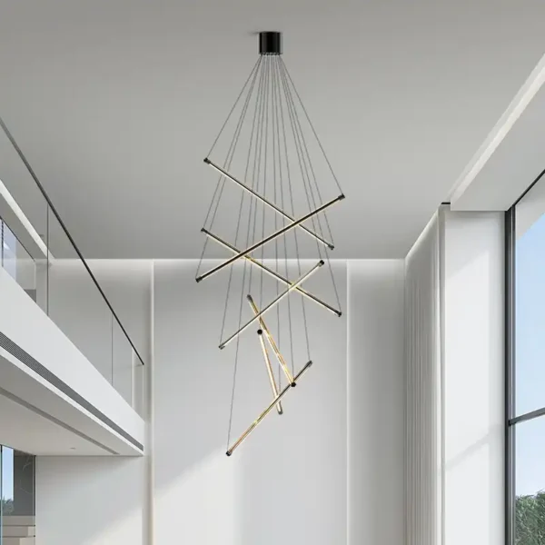 Linear Design Luxury Hall Hotel Villa Staircase Pendant Light Led Chandelier - Image 6