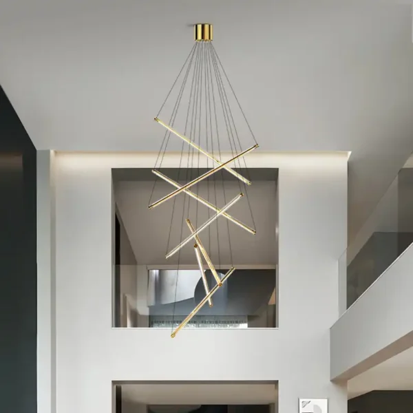 Linear Design Luxury Hall Hotel Villa Staircase Pendant Light Led Chandelier - Image 5