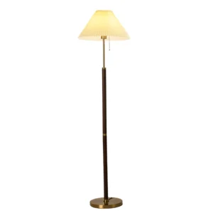 Retro Walnut Copper Color Fabric Floor Stand Lamp