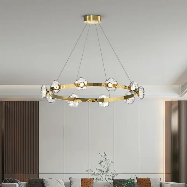 Round Circle Clear Glass Shade Plating Gold Chandelier - Image 7