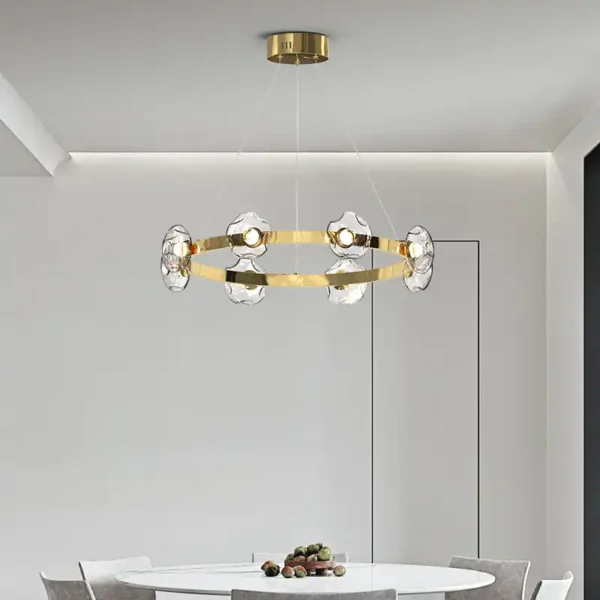 Round Circle Clear Glass Shade Plating Gold Chandelier - Image 6
