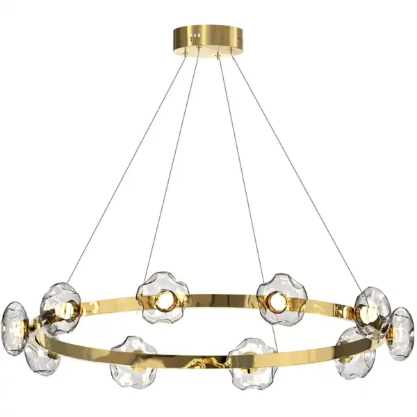 Round Circle Clear Glass Shade Plating Gold Chandelier - Image 2