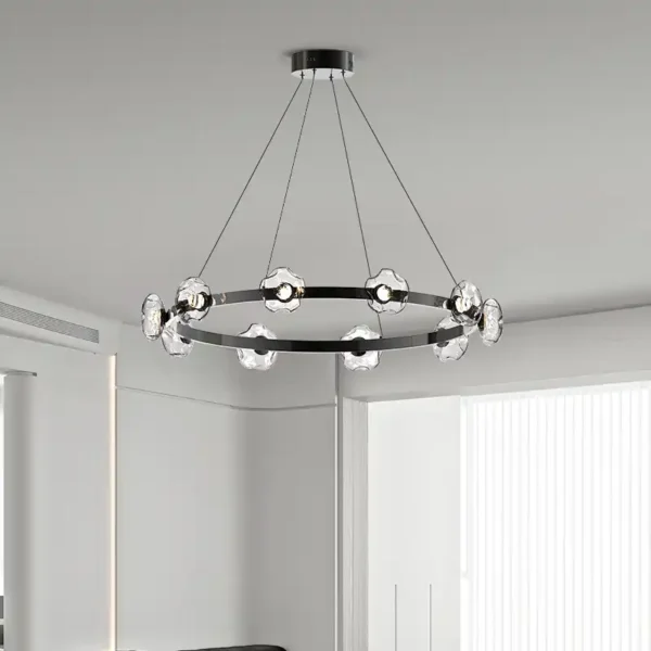 Round Circle Clear Glass Shade Plating Gold Chandelier - Image 5