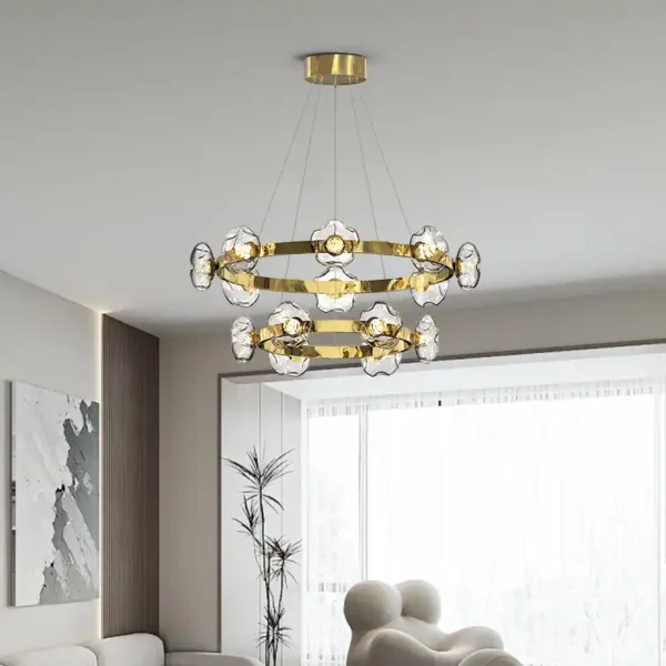 Round Circle Clear Glass Shade Plating Gold Chandelier - Image 4