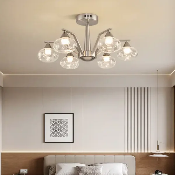 Sand Nickel Nordic Glass Adjustable Led Chandelier - Image 8