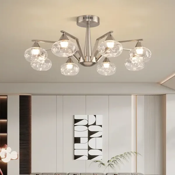 Sand Nickel Nordic Glass Adjustable Led Chandelier - Image 6
