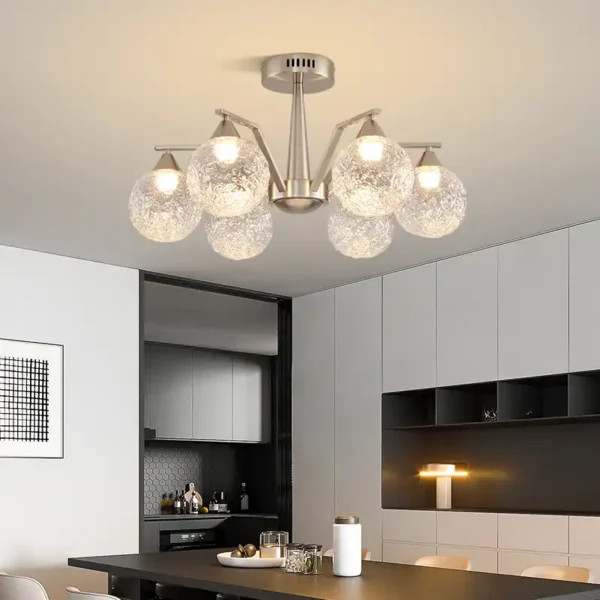 Sand Nickel Nordic Glass Adjustable Led Chandelier - Image 7